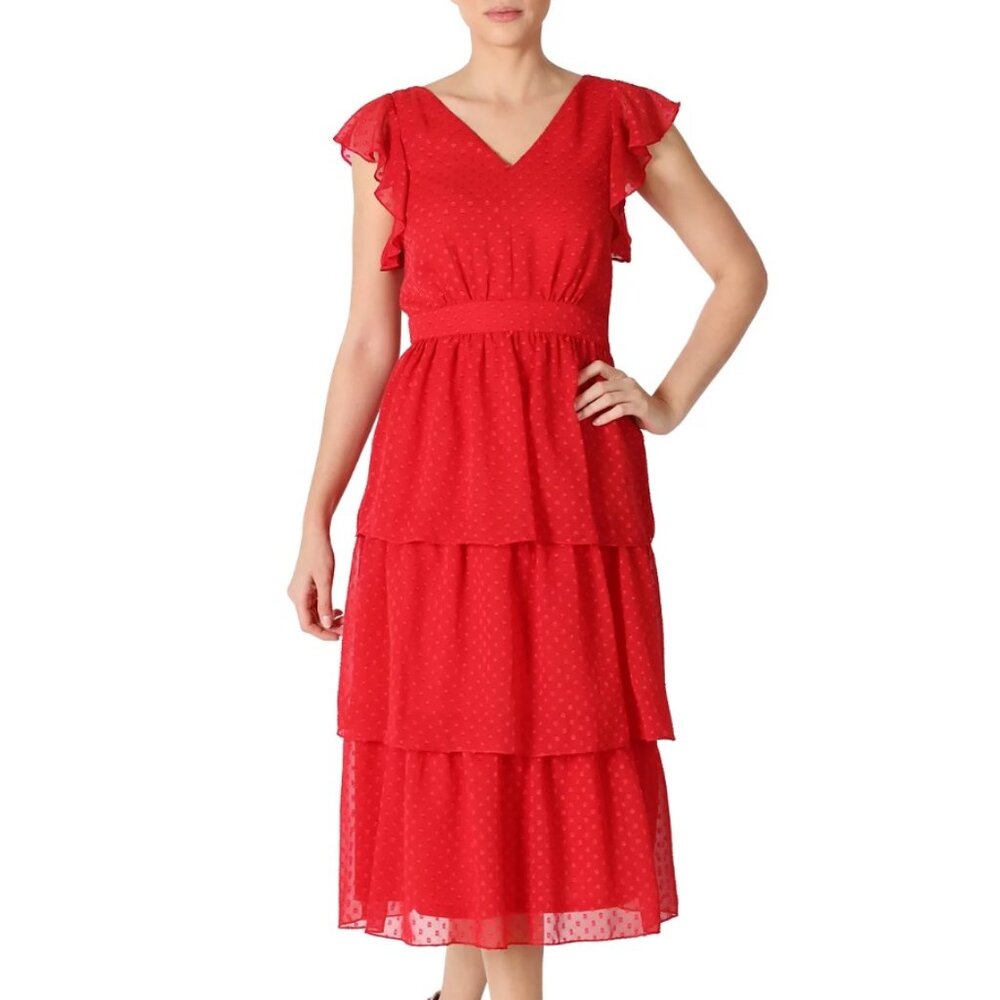 julia jordan Clip Dot Chiffon Midi Dress Size 12